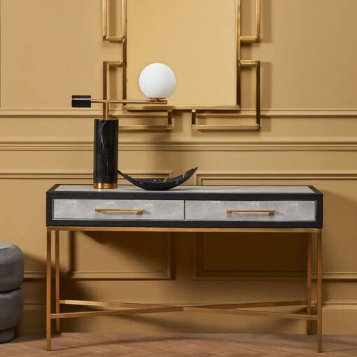 Art Deco Abstract Black Marble And Gold Metal Table Lamp With White Glass Shade 62cm