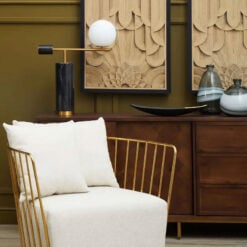 Art Deco Abstract Black Marble And Gold Metal Table Lamp With White Glass Shade 62cm