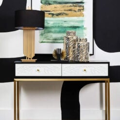 Art Deco Abstract Gold Metal Pipes Large Table Lamp With Black Linen Shade 70cm