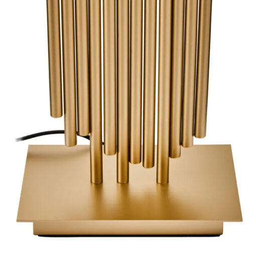 Art Deco Abstract Gold Metal Pipes Large Table Lamp With Black Linen Shade 70cm