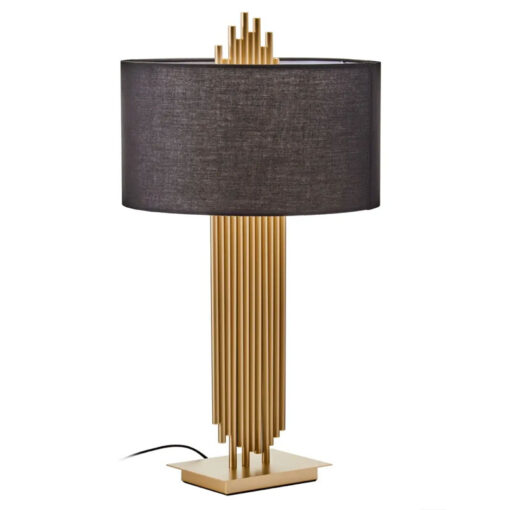 Art Deco Abstract Gold Metal Pipes Large Table Lamp With Black Linen Shade 70cm