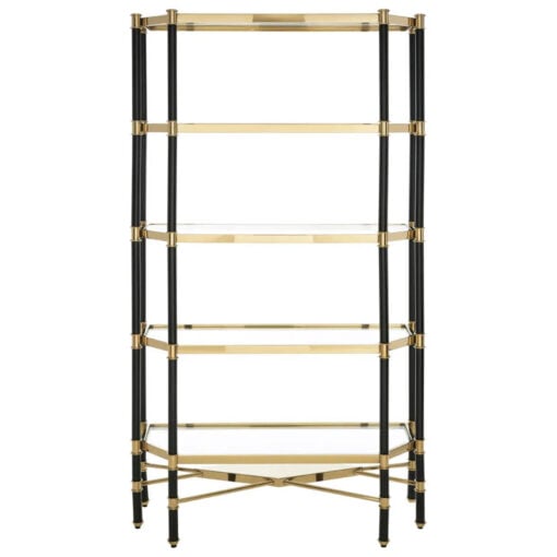 Art Deco Black And Gold Metal Large 5 Tier Shelving Display Unit Bookcase 183cm
