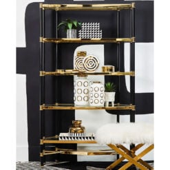 Art Deco Black And Gold Metal Large 5 Tier Shelving Display Unit Bookcase 183cm