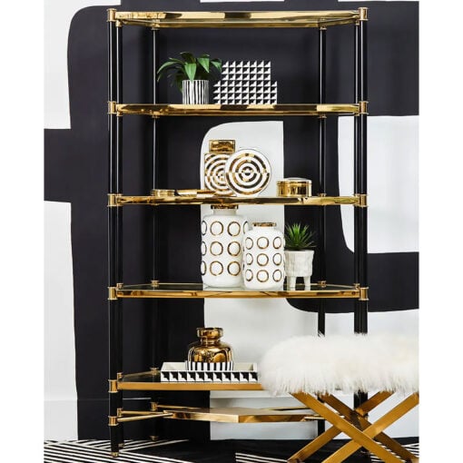 Art Deco Black And Gold Metal Large 5 Tier Shelving Display Unit Bookcase 183cm