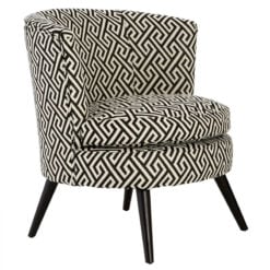 Art Deco Boho Black And White Greek Key Pattern Tub Armchair Accent Chair With Solid Black Wood Legs