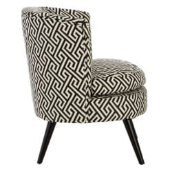Art Deco Boho Black And White Greek Key Pattern Tub Armchair Accent Chair With Solid Black Wood Legs