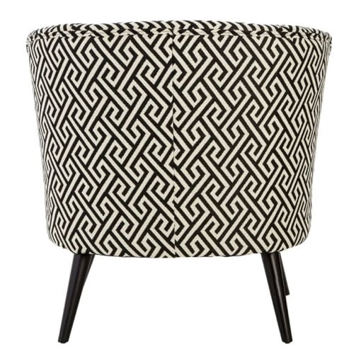 Art Deco Boho Black And White Greek Key Pattern Tub Armchair Accent Chair With Solid Black Wood Legs