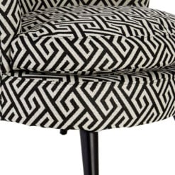 Art Deco Boho Black And White Greek Key Pattern Tub Armchair Accent Chair With Solid Black Wood Legs