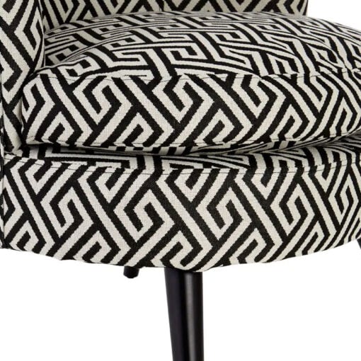 Art Deco Boho Black And White Greek Key Pattern Tub Armchair Accent Chair With Solid Black Wood Legs