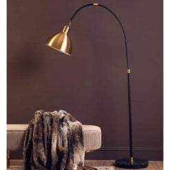 Black And Gold Metal Arch Floor Lamp With Black Marble Base 175cm