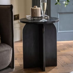 Black Solid Marble Arched Base Round Side Table End Table