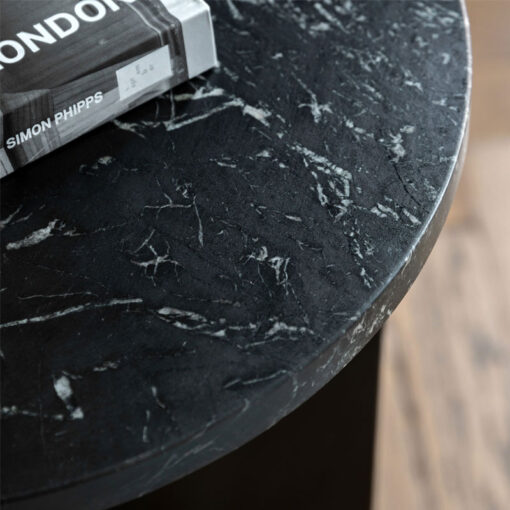 Black Solid Marble Arched Base Round Side Table End Table