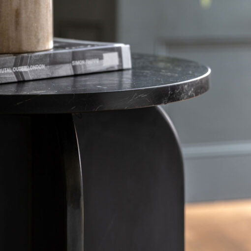 Black Solid Marble Arched Base Round Side Table End Table