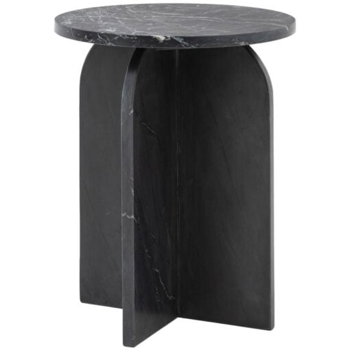 Black Solid Marble Arched Base Round Side Table End Table