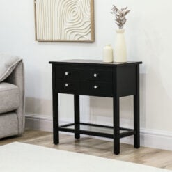 Black Solid Pine Wood 2 Drawer 1 Glass Shelf Large Bedside Cabinet