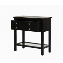 Black Solid Pine Wood 2 Drawer 1 Glass Shelf Large Bedside Cabinet