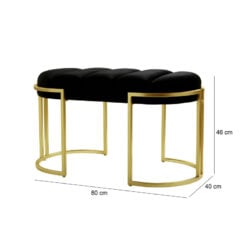 Black Velvet And Champagne Gold Metal Tufted Vanity Bedroom Hallway Bench Ottoman 80cm