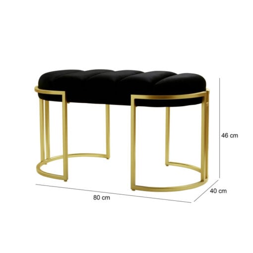 Black Velvet And Champagne Gold Metal Tufted Vanity Bedroom Hallway Bench Ottoman 80cm