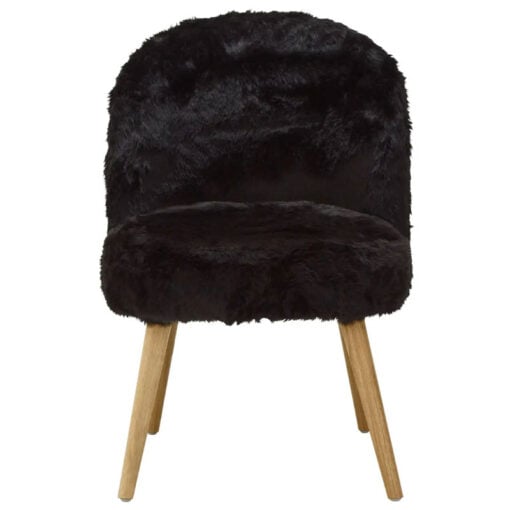 Boho Black Faux Fur Accent Chair With Solid Wood Legs