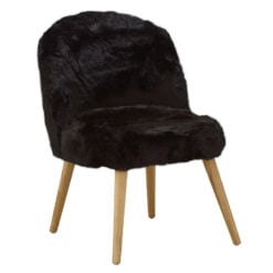 Boho Black Faux Fur Accent Chair With Solid Wood Legs
