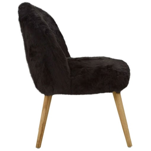 Boho Black Faux Fur Accent Chair With Solid Wood Legs
