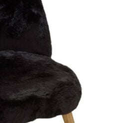 Boho Black Faux Fur Accent Chair With Solid Wood Legs