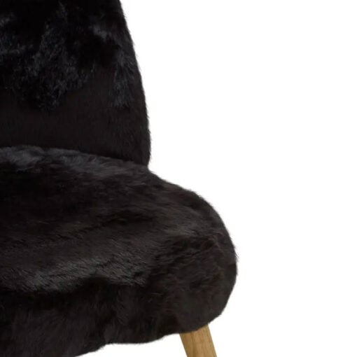 Boho Black Faux Fur Accent Chair With Solid Wood Legs