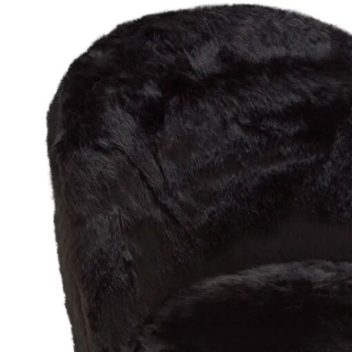 Boho Black Faux Fur Accent Chair With Solid Wood Legs