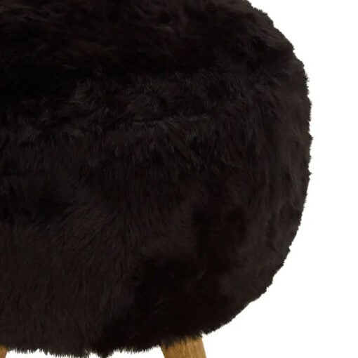 Boho Black Faux Fur Footstool Vanity Stool With Solid Wood Legs
