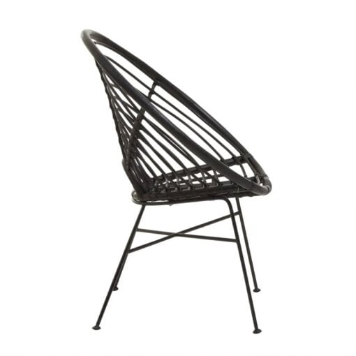 Boho Black Rattan And Black Metal Accent Chair Armchair