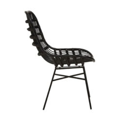 Boho Black Rattan And Black Metal Curved Armchair Accent Chair