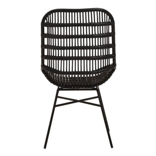 Boho Black Rattan And Black Metal Curved Armchair Accent Chair