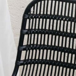 Boho Black Rattan And Black Metal Curved Armchair Accent Chair
