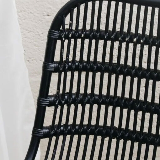 Boho Black Rattan And Black Metal Curved Armchair Accent Chair