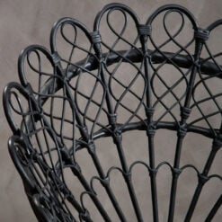 Boho Black Rattan And Black Metal Peacock Acapulco Armchair Accent Chair