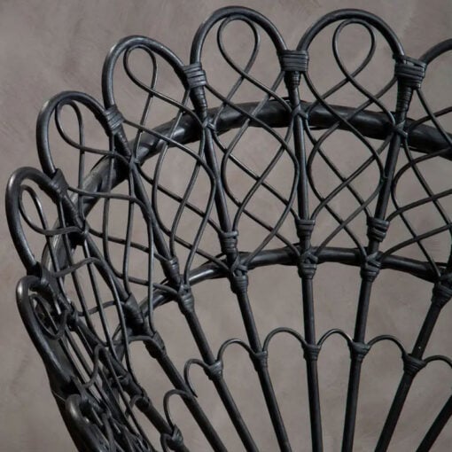 Boho Black Rattan And Black Metal Peacock Acapulco Armchair Accent Chair