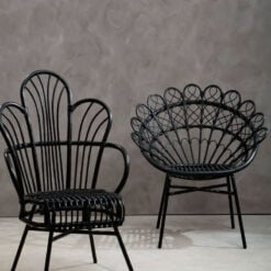 Boho Black Rattan And Black Metal Peacock Acapulco Armchair Accent Chair