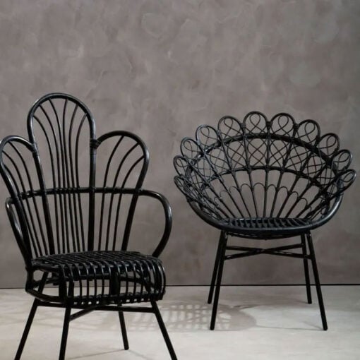 Boho Black Rattan And Black Metal Peacock Acapulco Armchair Accent Chair
