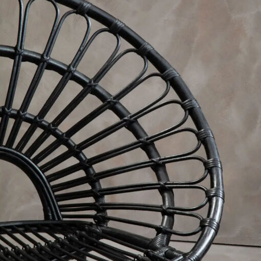 Boho Black Rattan And Black Metal Peacock Flared Back Armchair Accent Chair