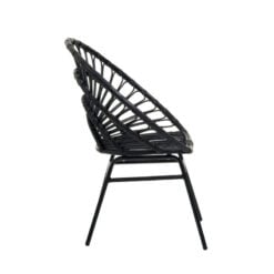 Boho Black Rattan And Black Metal Peacock Flared Back Armchair Accent Chair