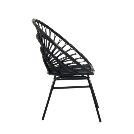 Boho Black Rattan And Black Metal Peacock Flared Back Armchair Accent Chair