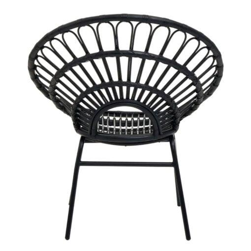 Boho Black Rattan And Black Metal Peacock Flared Back Armchair Accent Chair