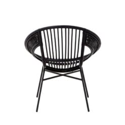 Boho Black Rattan And Black Metal Round Tub Armchair Accent Chair