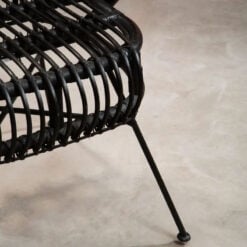 Boho Black Rattan And Black Metal Scalloped Peacock High Back Armchair Accent Chair
