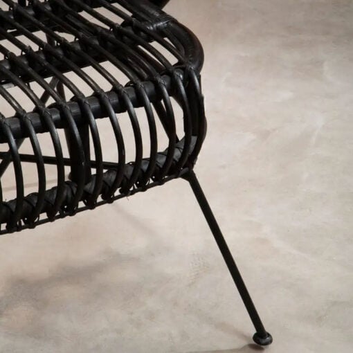 Boho Black Rattan And Black Metal Scalloped Peacock High Back Armchair Accent Chair