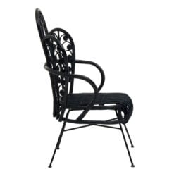 Boho Black Rattan And Black Metal Scalloped Peacock High Back Armchair Accent Chair