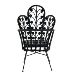 Boho Black Rattan And Black Metal Scalloped Peacock High Back Armchair Accent Chair