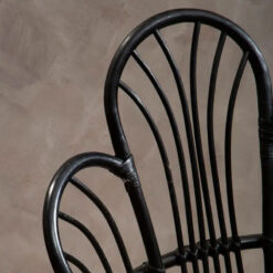 Boho Black Rattan And Metal Scalloped Peacock High Back Armchair Accent Chair
