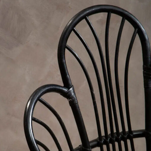 Boho Black Rattan And Metal Scalloped Peacock High Back Armchair Accent Chair