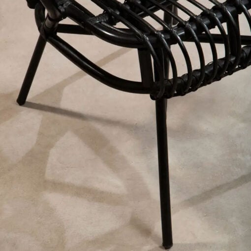 Boho Black Rattan And Metal Scalloped Peacock High Back Armchair Accent Chair